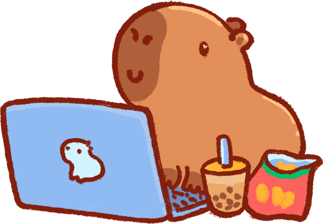 Capybara on a laptop with snacks and drink Kids T-Shirt by Tinyarts