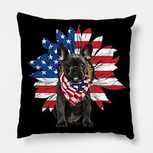 French Bulldog American Flag Sunflower Pillow