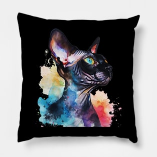 Sphynx Cat Water Color Pop Art Design for Cat Lover Pillow