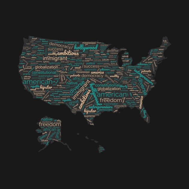 Maps of united states of America in words by Wordandart