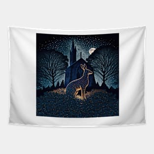 Hare, Pagan Hare, Pagan Art, Moon, Animal, Tapestry