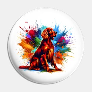 Vibrant Irish Setter in Colorful Splash Art Pin