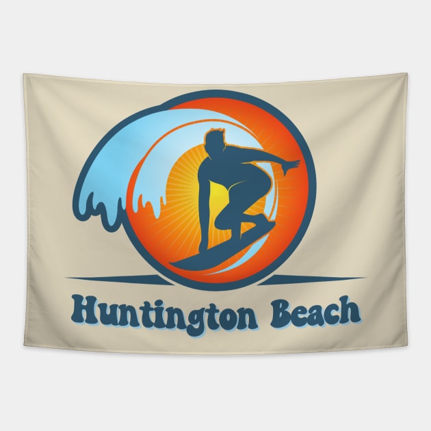 Huntington Beach Retro Surfer Tapestry by She Gets Creative