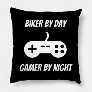 Biker By Day Gamer By Night Pillow