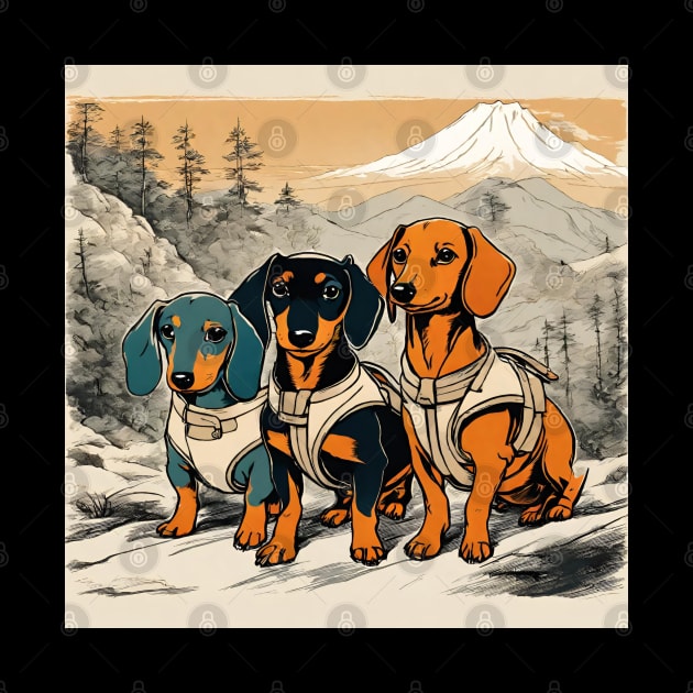 Doxie Dogs Brotherhood Backpacking Vintage Dachshund Sausage Dogs by wigobun