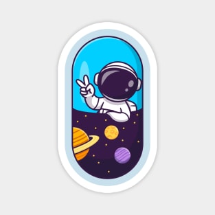 Cute Astronaut In Space Capsule Cartoon Magnet