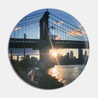 Manhattan Bridge Skyline Sun Brooklyn New York City Pin