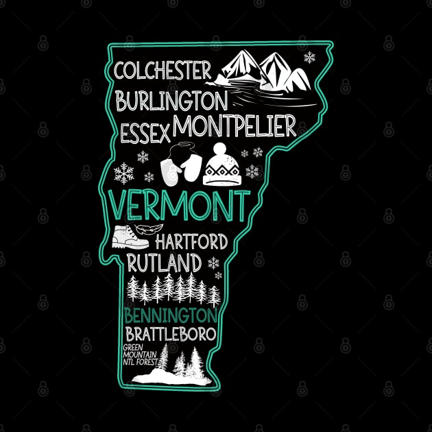 Vermont Bennington cute map Burlington Rutland Brattleboro Colchester Hartford by BoogieCreates