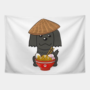 Funny Black Dog Eating Noodles Tapestry