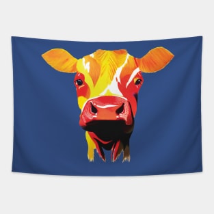 Colourful Cow on Blue Tapestry