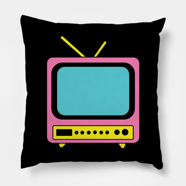 80s 90s nostalgia TV CMYK Pillow by NostalgiaUltra