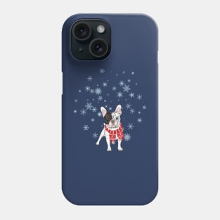 French Bulldog (Pied Frenchie Dog) with Winter Wear and Snowflakes Phone Case