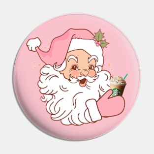 Pink retro vintage Santa drinking coffee Pin