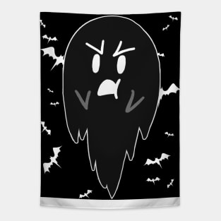 "Happy Halloween" Black Pouty Ghost Tapestry