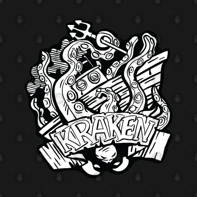 Sea Monster Kraken destroying a boat by Cofefe Studio