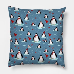 it's cold outside penguins seamless pattern light blue Pillow