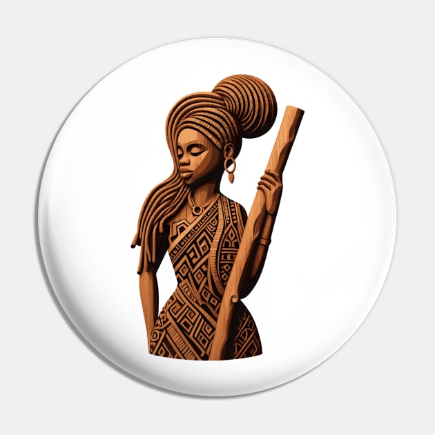 Afrocentric Woman Wooden Carving Pin by Graceful Designs