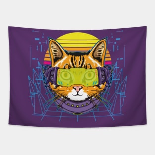 Futuristic Feline Digital Art Tapestry