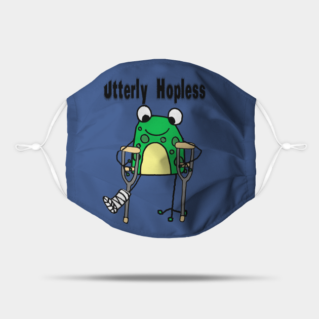 Funny Green Frog on Crutches Utterly Hopless Pun Frog Mask TeePublic