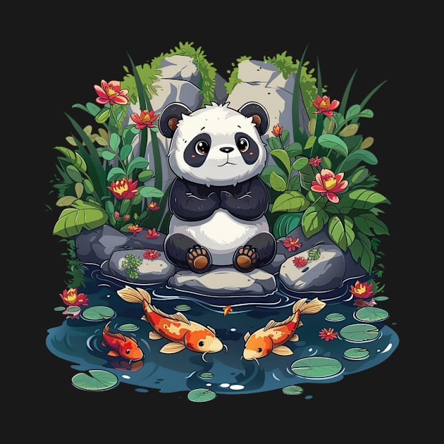 Panda With Koi Fish - Panda Bear Japanese by Anassein.os