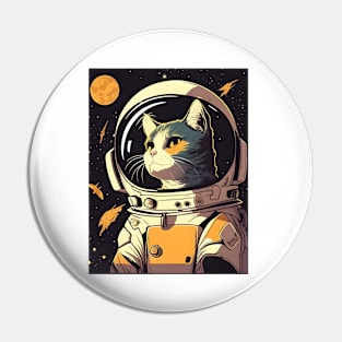 Funny Cat Astronaut Space Cat Lover Retro - Love Cats Pin