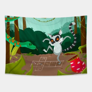 lemur playing in a jungle Tapestry