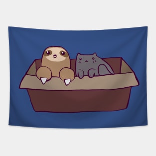 Sloth and Cat in a Box Tapestry