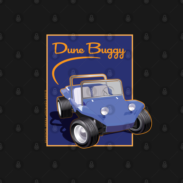 Discover Blue Dune Buggy with Surfboard Front in Box - Meyers Manx - T-Shirt