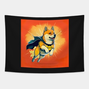 Shiba Inu Dog Super Hero Style Drawing Illustration Tapestry