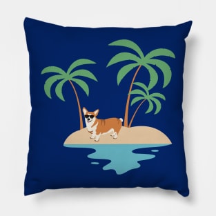 Welsh Corgi Pembroke Dog Wearing Sunglasses on Beach with Palm during Summer Pillow