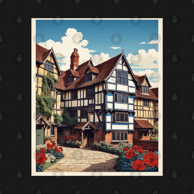 Shakespeare's Birthplace Stratford-upon-Avon Vintage Travel Tourism Poster Art by TravelersGems