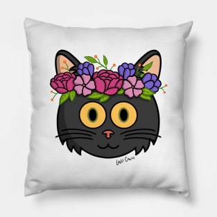 Black kitty with flower crown! Pillow