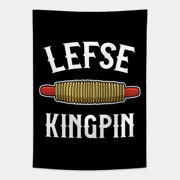 Funny Norwegian Lefse King Rolling Pin Tapestry by Huhnerdieb Apparel