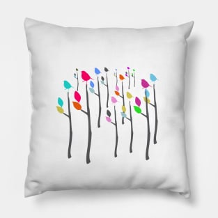 Colorful Perching Birds Trees Forest Pillow