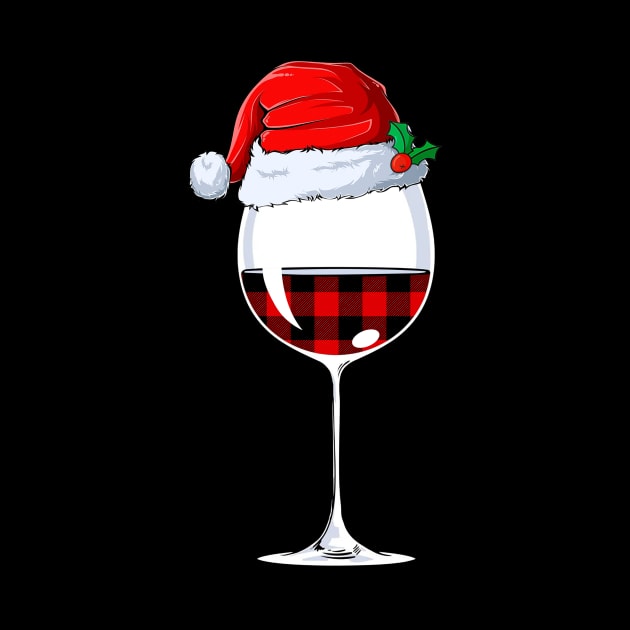 Red Buffalo Plaid Wine Glass Santa Hat Christmas by Magazine