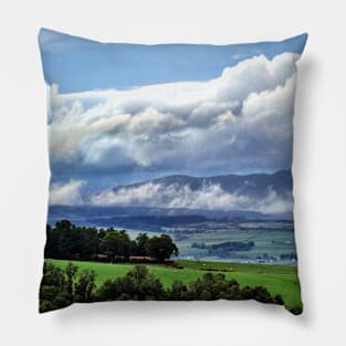 Cloud rolling over the distant mountains of the Trossachs, Scotland Pillow