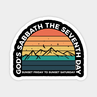 God's Sabbath The Seventh Day Sunset Friday To Sunset Saturday Mountains White Text Magnet