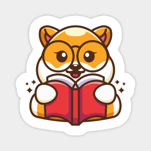 Cute shiba inu dog reading book cartoon Magnet