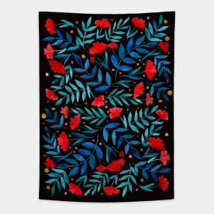 Magical garden - black, turquoise, red Tapestry