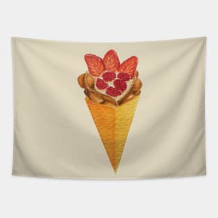 Bubble waffle ice cream cone with strawberries and raspberries watercolour painting Tapestry