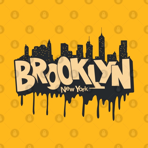 New York Brooklyn - Brooklyn Schriftzug - Brooklyn Logo mit skyline by Boogosh