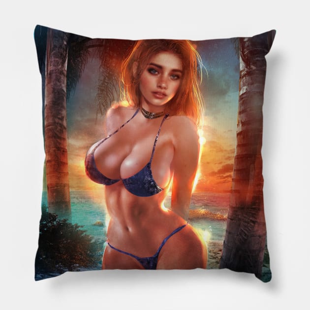 Beach Redhead Pillow by The Art of Ale Borgobello