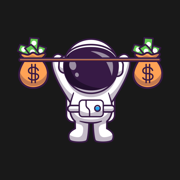 Cute Astronaut Lifting Money Bag Cartoon by Catalyst Labs