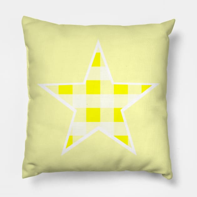 Yellow and White Buffalo Plaid Star Pillow by bumblefuzzies