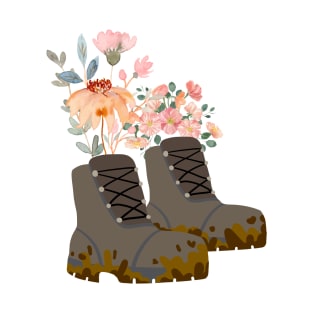 Hiking boots with wildflowers T-Shirt