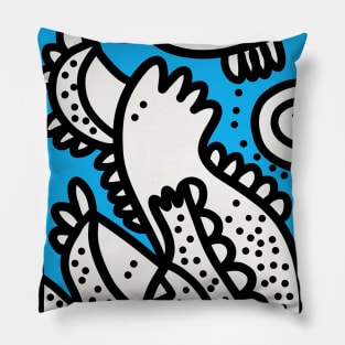 Happy Blue Doodle Graffiti Characters Pillow