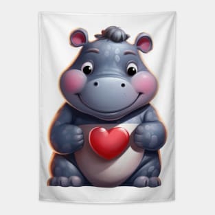 Valentine Hippo Holding Heart Tapestry