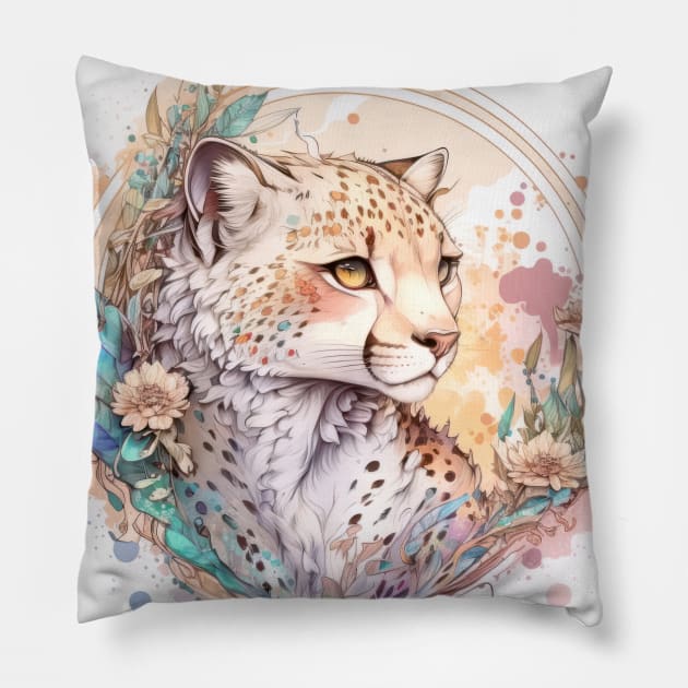 Cheetah Portrait Animal Painting Wildlife Outdoors Adventure Pillow by Cubebox