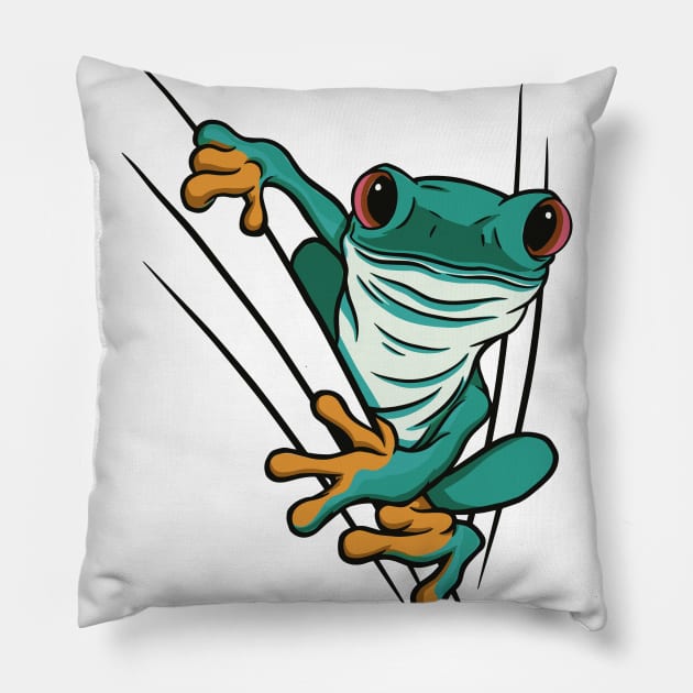 Cartoon Frog in Poket - Nature and Gardening Pillow by Popculture Tee Collection