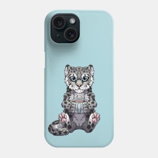 Cute Snow Leopard Drinking Tea Coffee or Hot Chocolate Phone Case